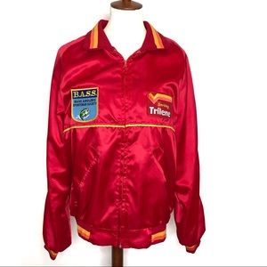 Vintage 70’s Style Red Satin Zip Fishing Jacket Large